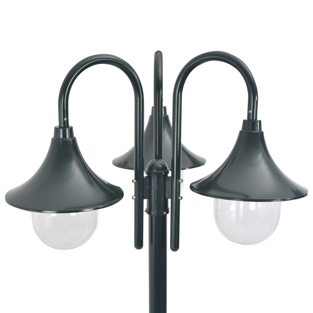 Garden Post Light E27 220 cm Aluminium 3-Lantern Dark Green