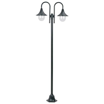 Garden Post Light E27 220 cm Aluminium 2-Lantern Dark Green
