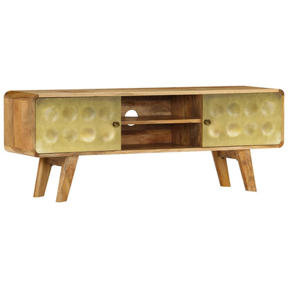 TV Cabinet | Natural Mango Wood with Gold Print | Solid Mango Wood