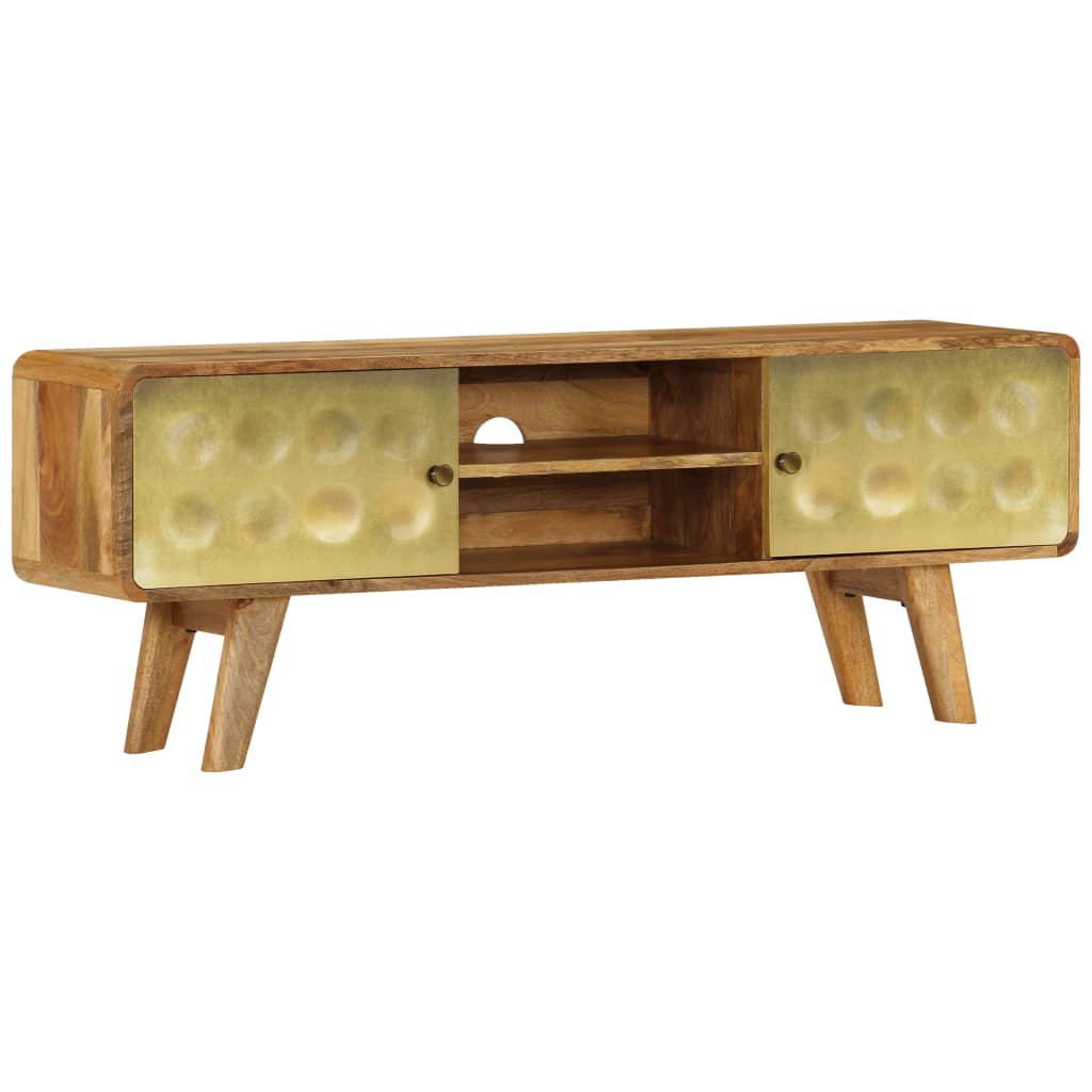 TV Cabinet | Natural Mango Wood with Gold Print | Solid Mango Wood