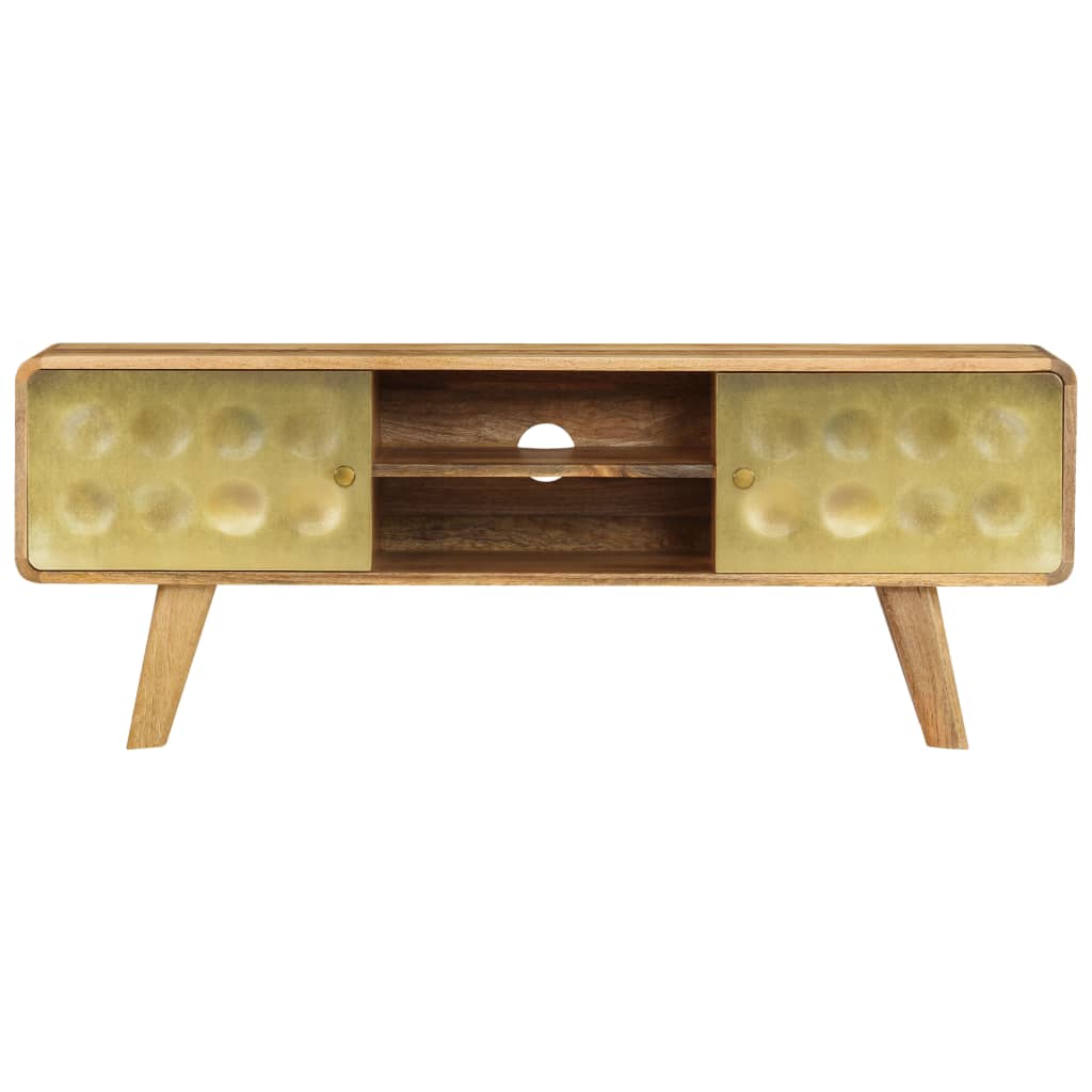 TV Cabinet | Natural Mango Wood with Gold Print | Solid Mango Wood