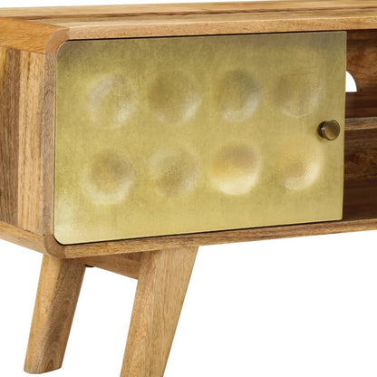 TV Cabinet | Natural Mango Wood with Gold Print | Solid Mango Wood