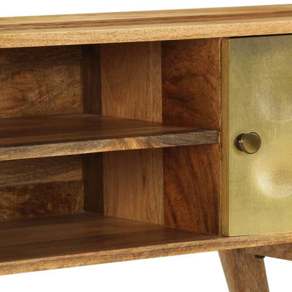 TV Cabinet | Natural Mango Wood with Gold Print | Solid Mango Wood