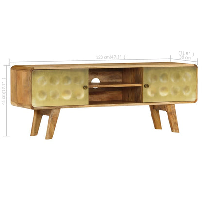 TV Cabinet | Natural Mango Wood with Gold Print | Solid Mango Wood