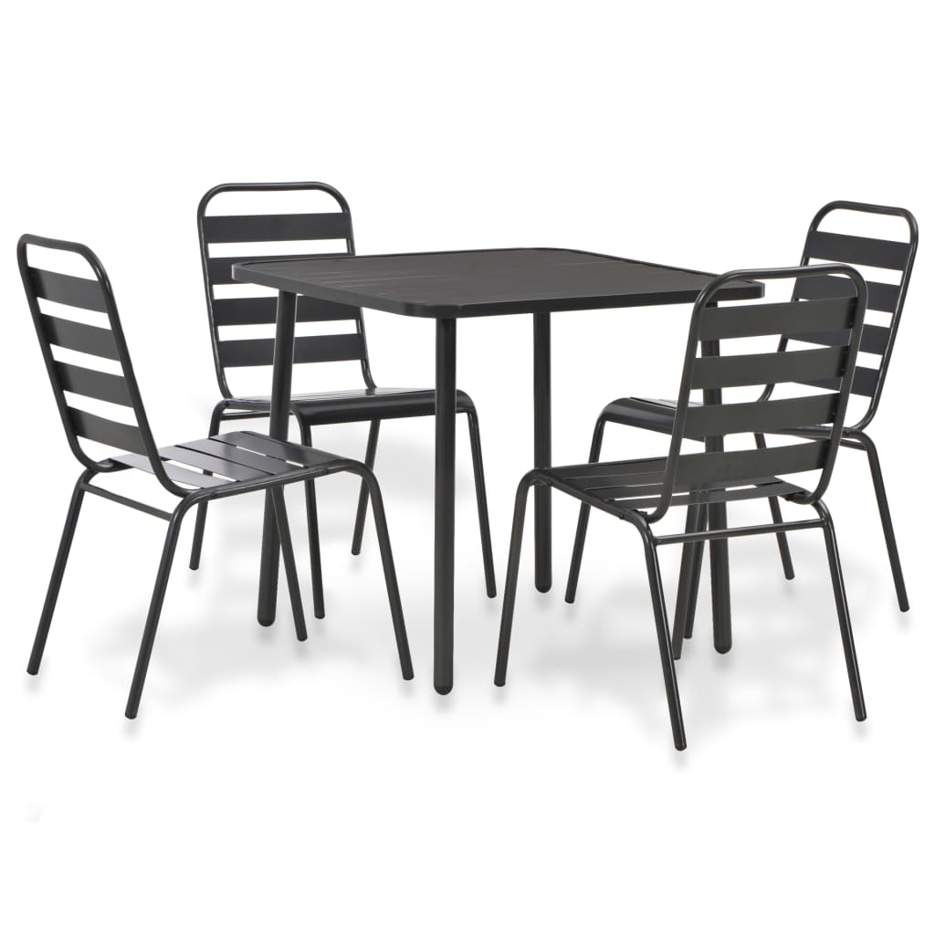 Steel Dining Set | Dark grey | E-coated steel, powder-coated steel