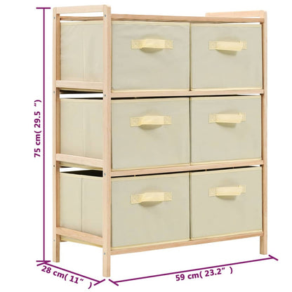 246439 vidaXL Storage Rack with 6 Fabric Baskets Cedar Wood Beige