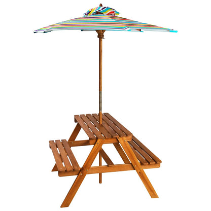 43990 vidaXL Kids Picnic Table with Parasol 79x90x60 cm Solid Acacia Wood