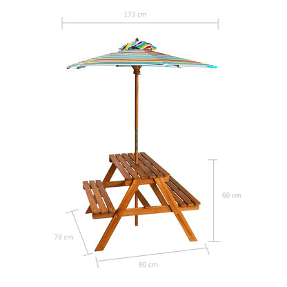 43990 vidaXL Kids Picnic Table with Parasol 79x90x60 cm Solid Acacia Wood