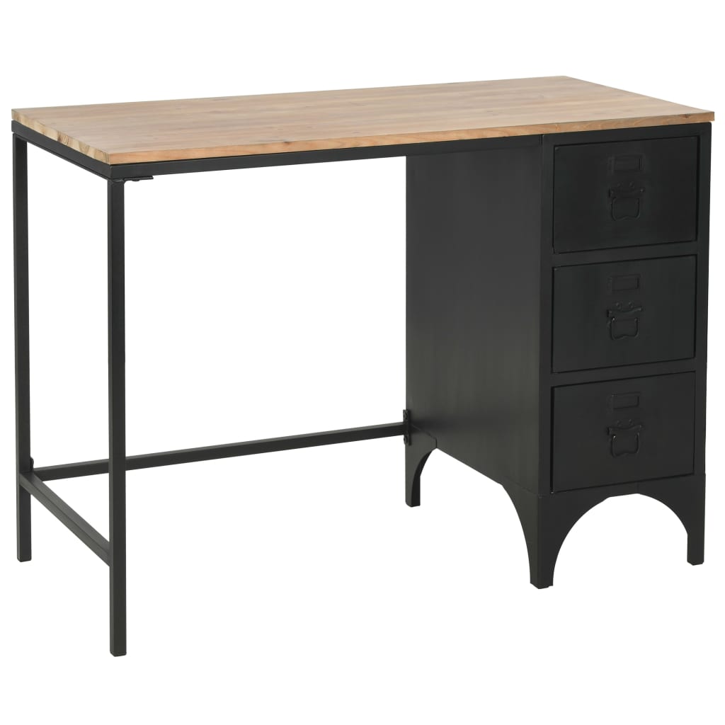 Single Pedestal Desk Solid Firwood and Steel 100x50x76 cm
