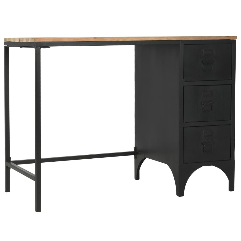 Single Pedestal Desk Solid Firwood and Steel 100x50x76 cm