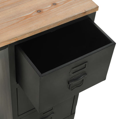 Single Pedestal Desk Solid Firwood and Steel 100x50x76 cm