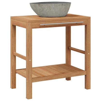 246496 vidaXL Bathroom Vanity Cabinet Solid Teak with Riverstone Sink