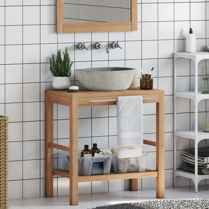 Bathroom Vanity Cabinet Solid Teak with Riverstone Sink