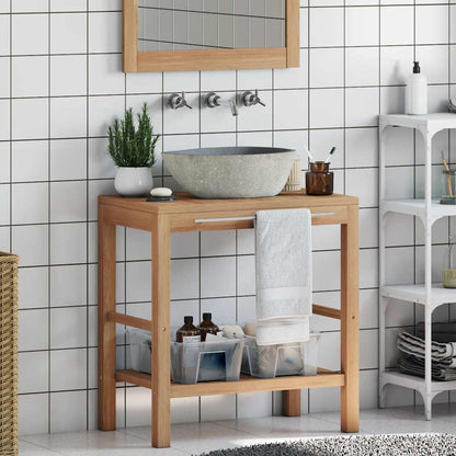 246496 vidaXL Bathroom Vanity Cabinet Solid Teak with Riverstone Sink