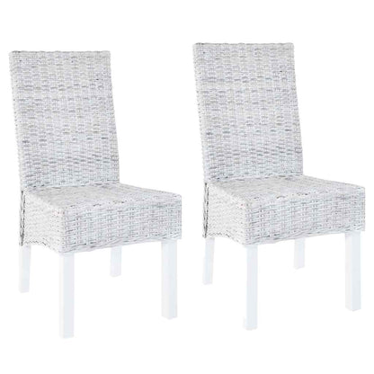 Dining Chairs 2 pcs Light Brown Kubu Rattan and Mahogany Wood