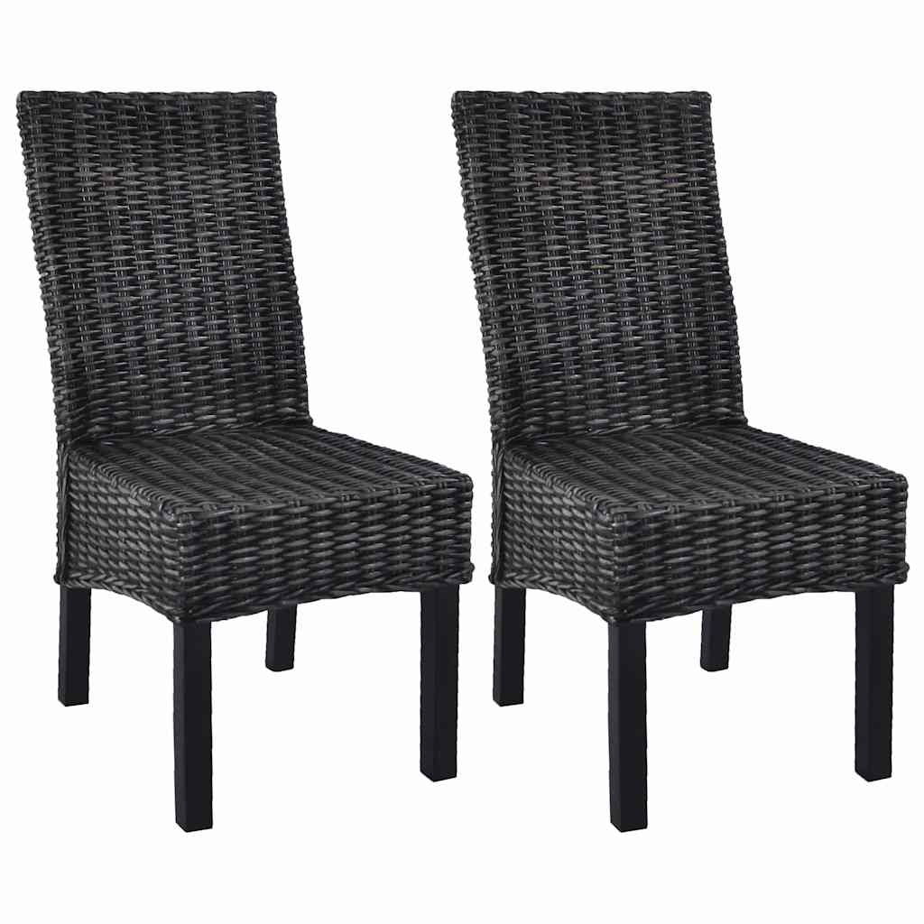 Dining Chairs 2 pcs Black Kubu Rattan and Mahogany Wood