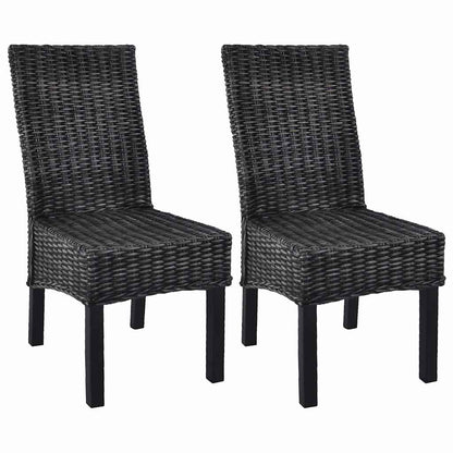 Dining Chairs 2 pcs Black Kubu Rattan and Mahogany Wood