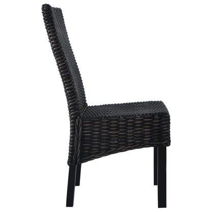 Dining Chairs 2 pcs Black Kubu Rattan and Mahogany Wood