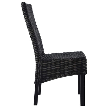 Dining Chairs 2 pcs Black Kubu Rattan and Mahogany Wood