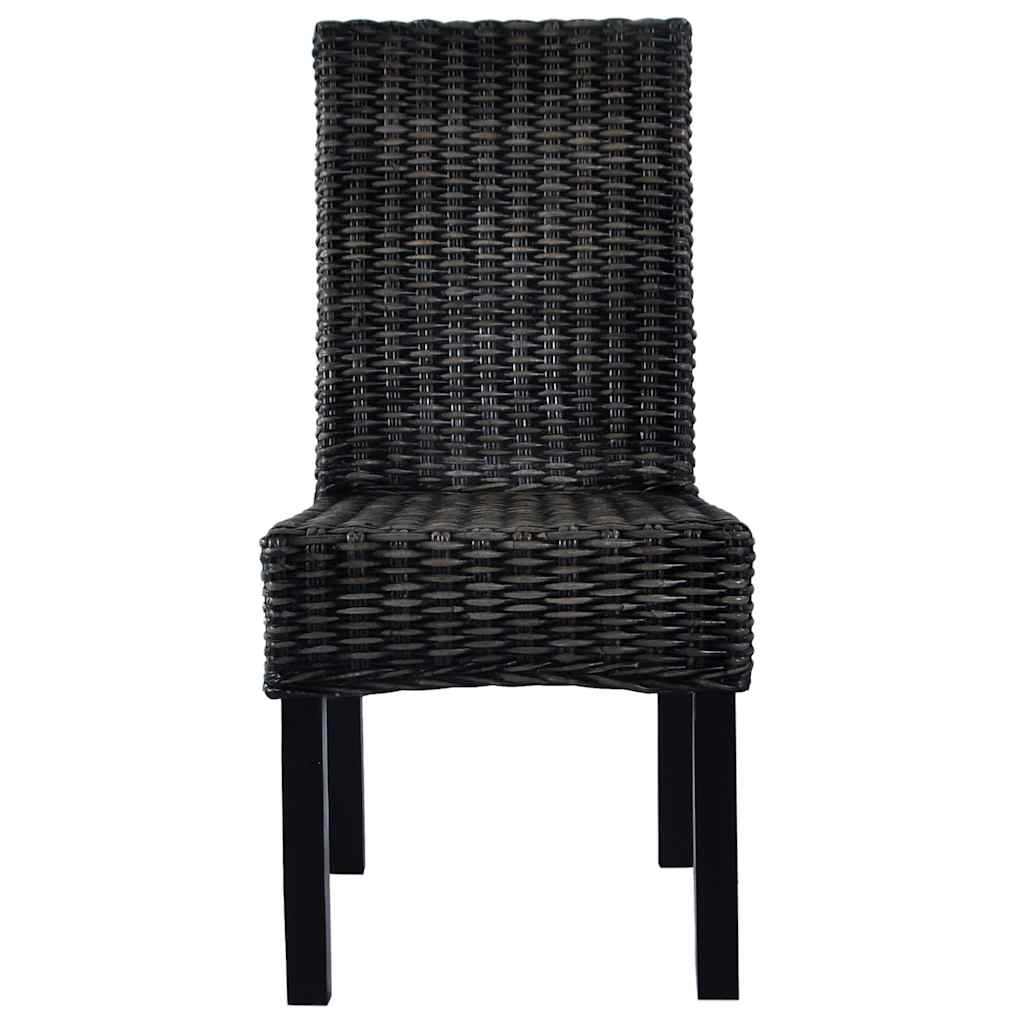 Dining Chairs 2 pcs Black Kubu Rattan and Mahogany Wood