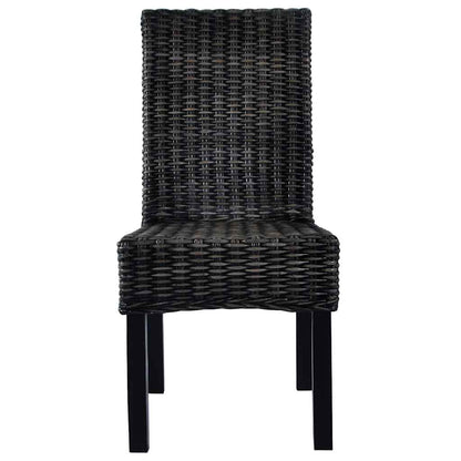 Dining Chairs 2 pcs Black Kubu Rattan and Mahogany Wood