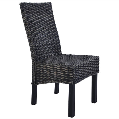 Dining Chairs 2 pcs Black Kubu Rattan and Mahogany Wood