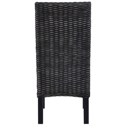 Dining Chairs 2 pcs Black Kubu Rattan and Mahogany Wood