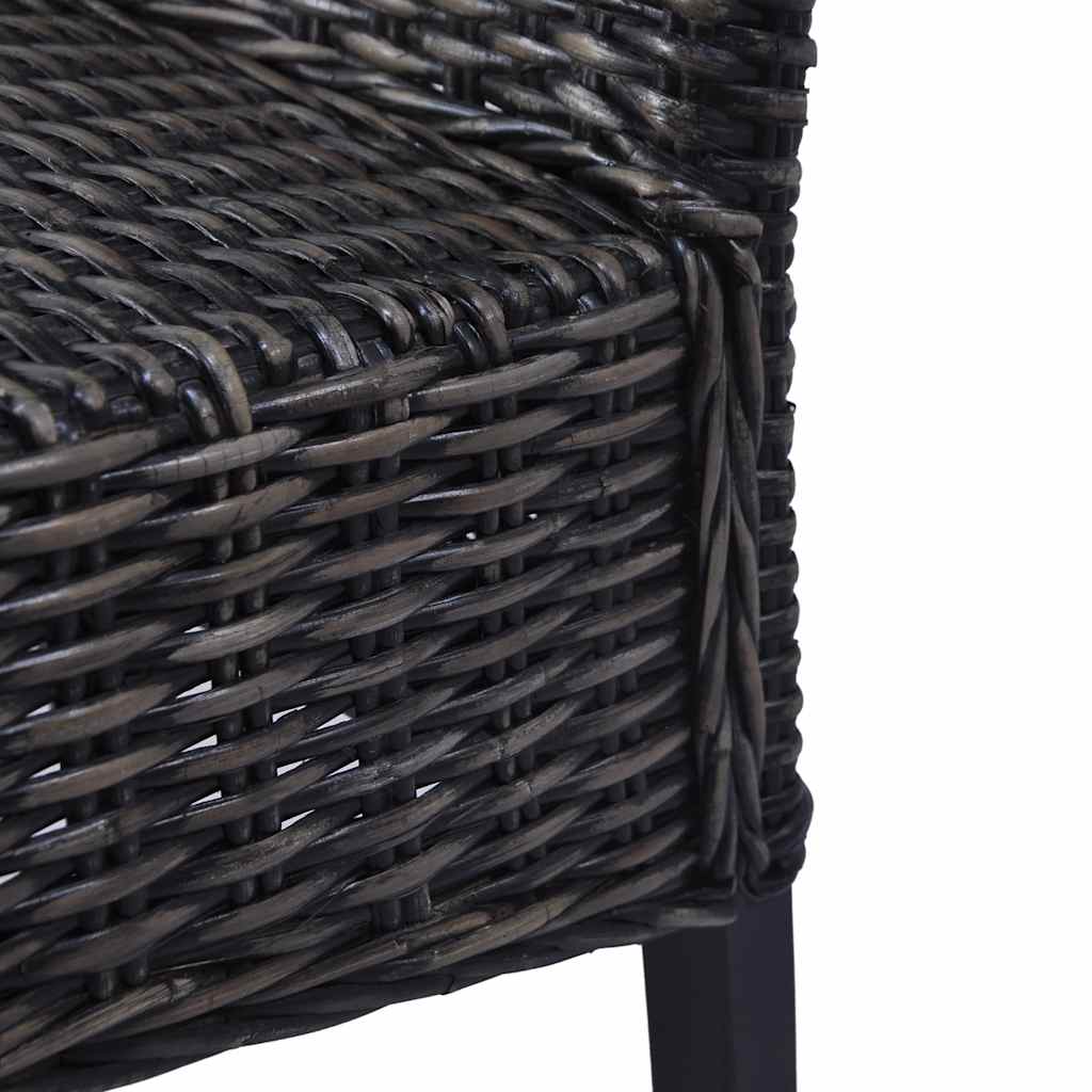 Dining Chairs 2 pcs Black Kubu Rattan and Mahogany Wood
