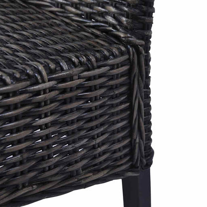 Dining Chairs 2 pcs Black Kubu Rattan and Mahogany Wood