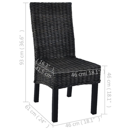 Dining Chairs 2 pcs Black Kubu Rattan and Mahogany Wood