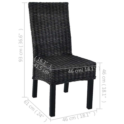 Dining Chairs 2 pcs Black Kubu Rattan and Mahogany Wood