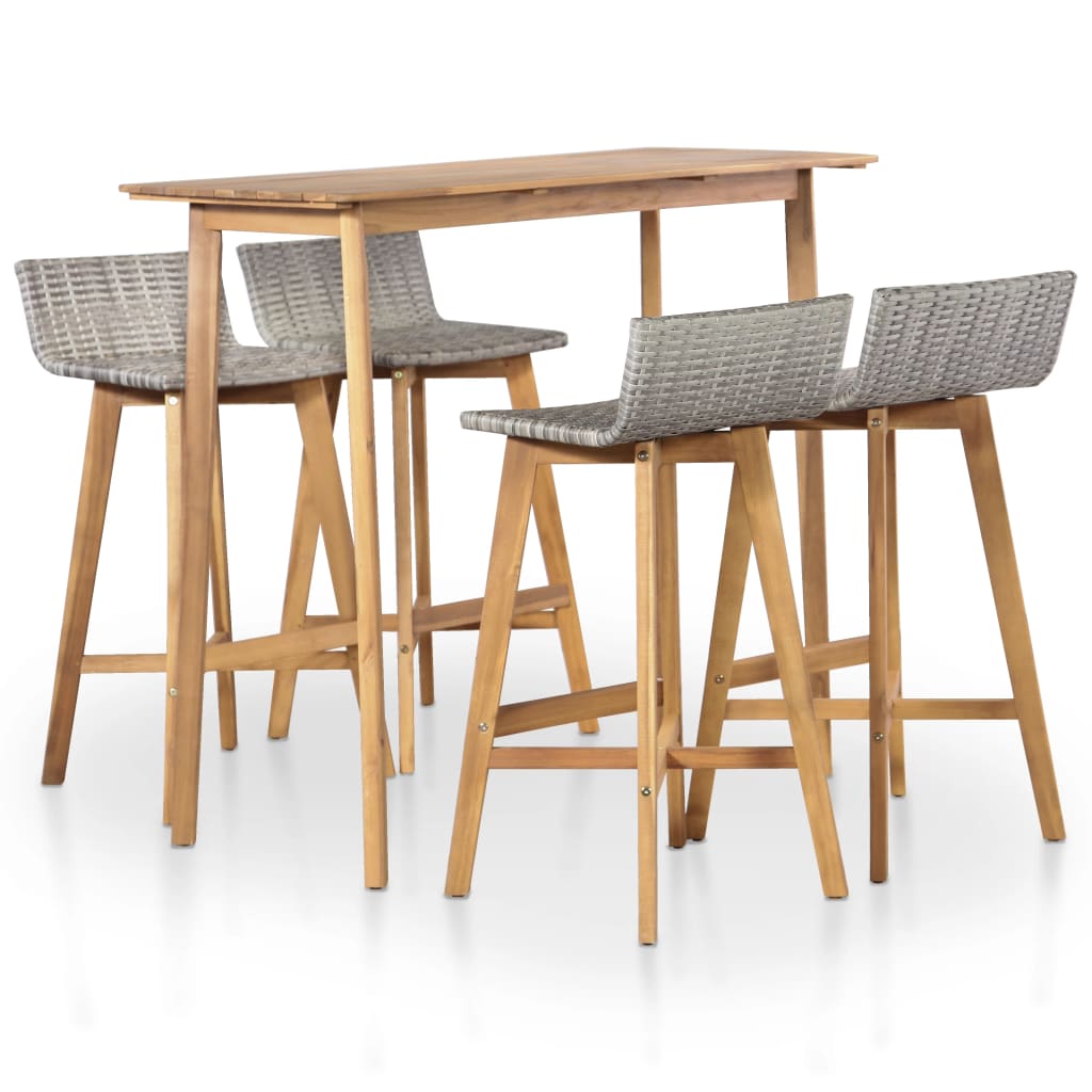 Bar Set | Brown and light grey | Solid Acacia Wood, PE Rattan | Medium