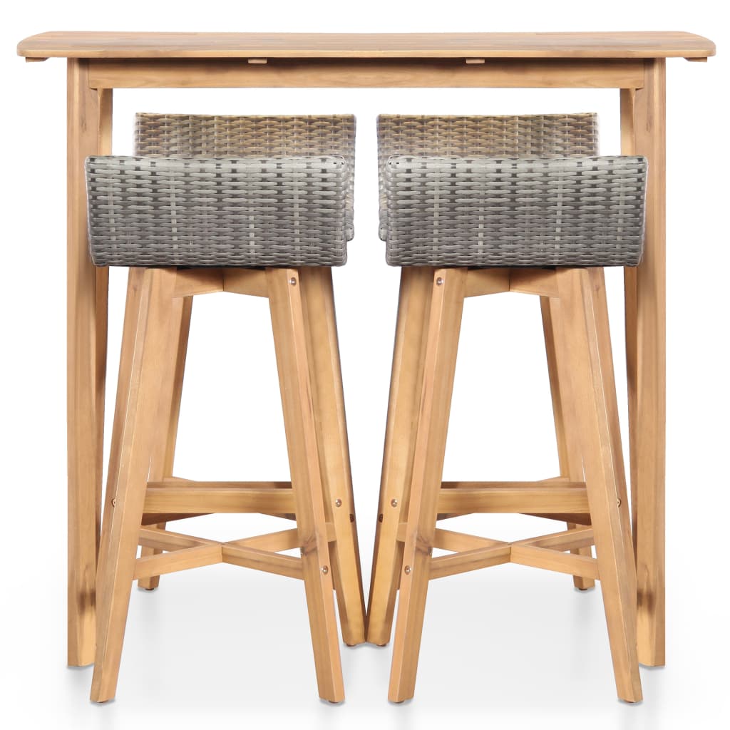 Bar Set | Brown and light grey | Solid Acacia Wood, PE Rattan | Medium