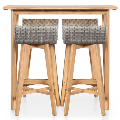 Bar Set | Brown and light grey | Solid Acacia Wood, PE Rattan | Medium