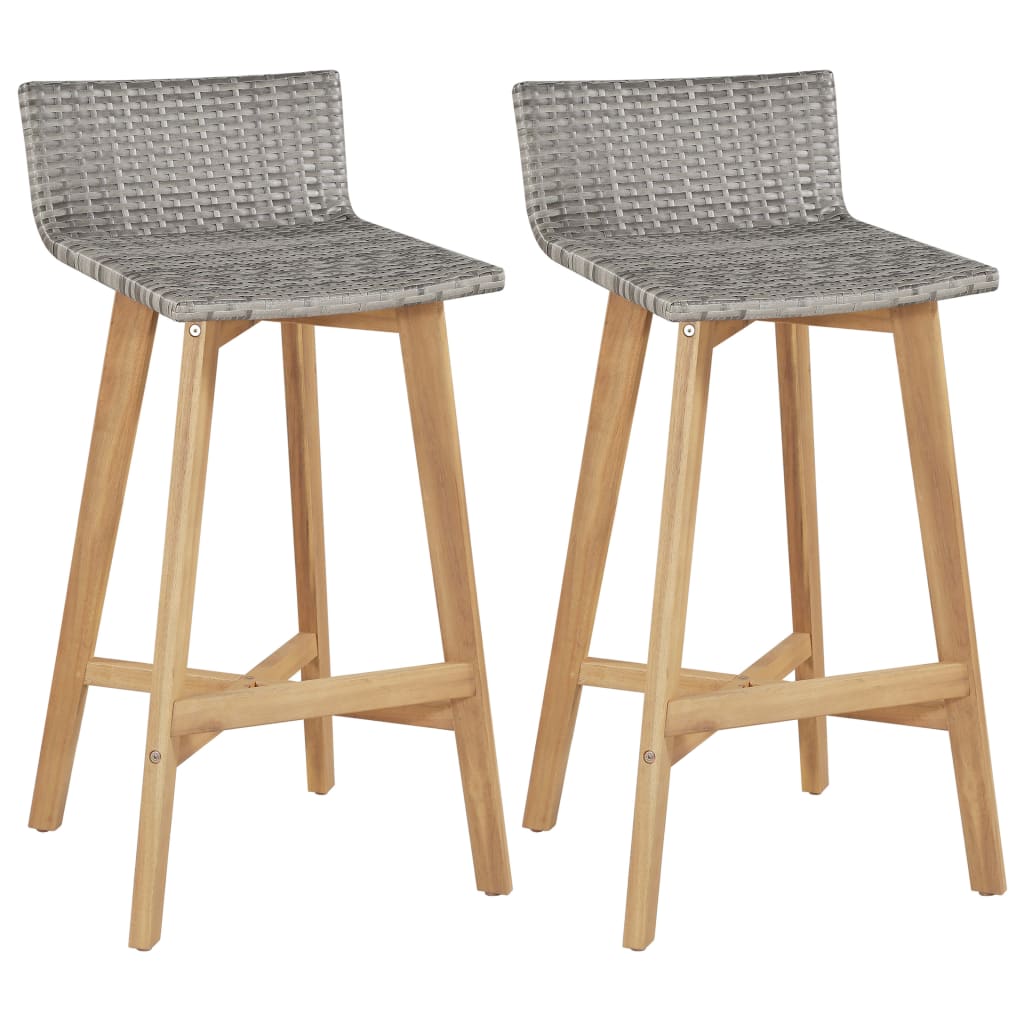 Bar Chair | Set of 2 | Brown | Solid acacia wood | Standard | Footrest