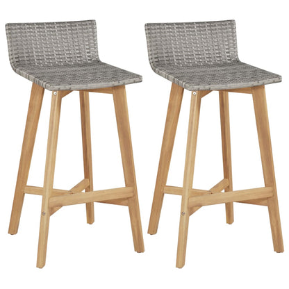 Bar Chair | Set of 2 | Brown | Solid acacia wood | Standard | Footrest
