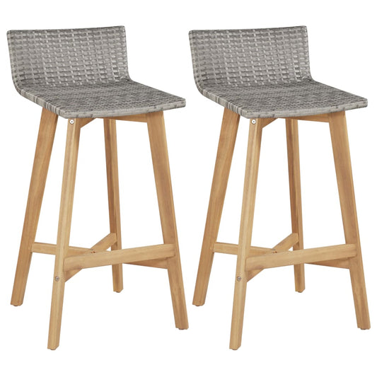 Bar Chair | Set of 2 | Brown | Solid acacia wood | Standard | Footrest