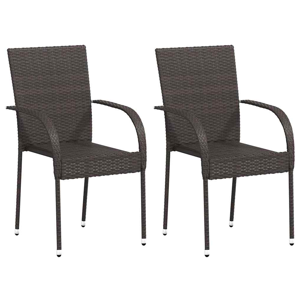 Dining Chair | Set of 2 | Brown | Poly Rattan | Standard | Stackable