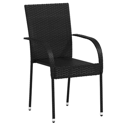 Dining Chair | Set of 2 | Black | PE rattan and powder-coated steel