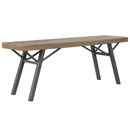 Garden Bench | Brown and Grey | Solid Acacia wood and Steel | 120 cm