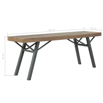 Garden Bench | Brown and Grey | Solid Acacia wood and Steel | 120 cm