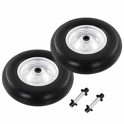 142979 vidaXL Wheelbarrow Wheels 2 pcs with Axles Solid PU 4.00-8 390 mm