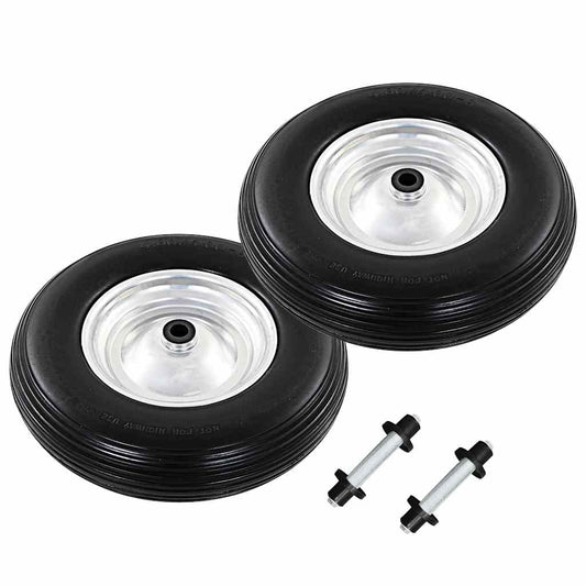 142979 vidaXL Wheelbarrow Wheels 2 pcs with Axles Solid PU 4.00-8 390 mm