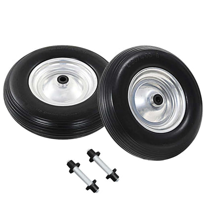 142979 vidaXL Wheelbarrow Wheels 2 pcs with Axles Solid PU 4.00-8 390 mm
