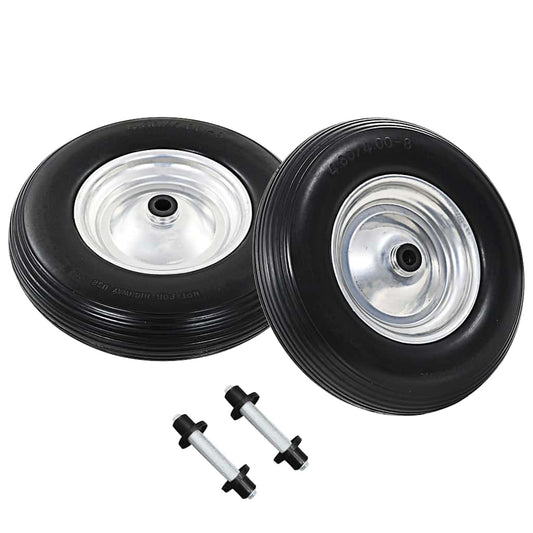142979 vidaXL Wheelbarrow Wheels 2 pcs with Axles Solid PU 4.00-8 390 mm