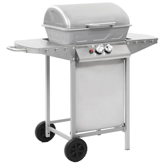 44274 vidaXL Gas BBQ Grill with 2 Cooking Zones Silver Stainless Steel(FR/BE/IT/UK/NL only)