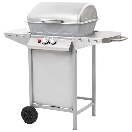 44274 vidaXL Gas BBQ Grill with 2 Cooking Zones Silver Stainless Steel(FR/BE/IT/UK/NL only)