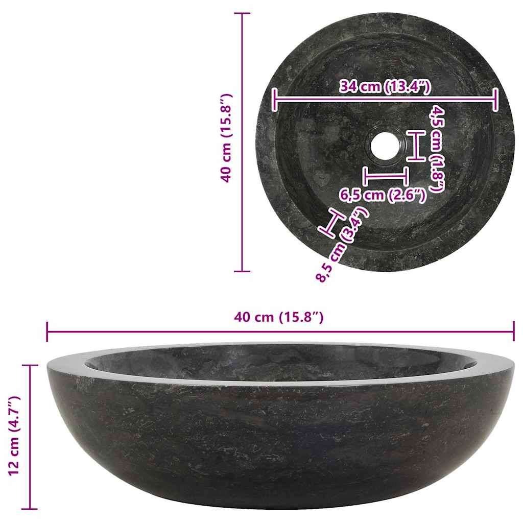 Sink 40x12 cm Marble Black