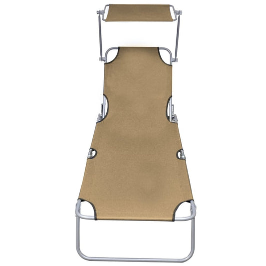 44292 vidaXL Folding Sun Lounger with Canopy Steel Taupe