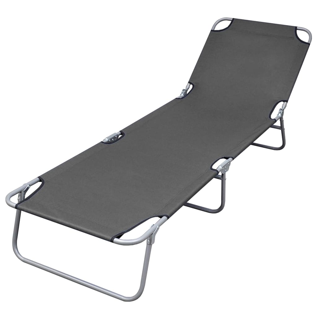 Sunlounger | Grey | Powder-coated steel | 189 x 58 x 27 cm | Foldable